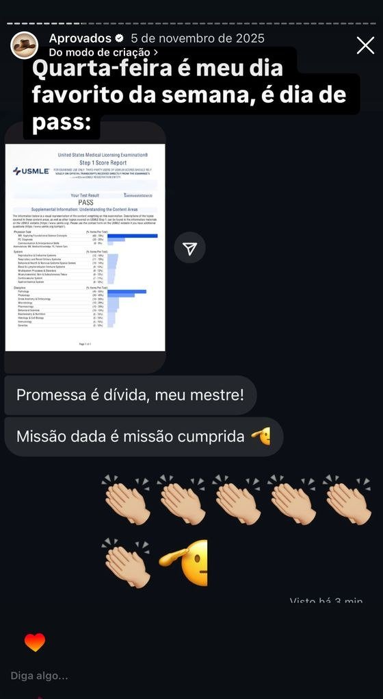 Mensagem de aluno aprovado no USMLE