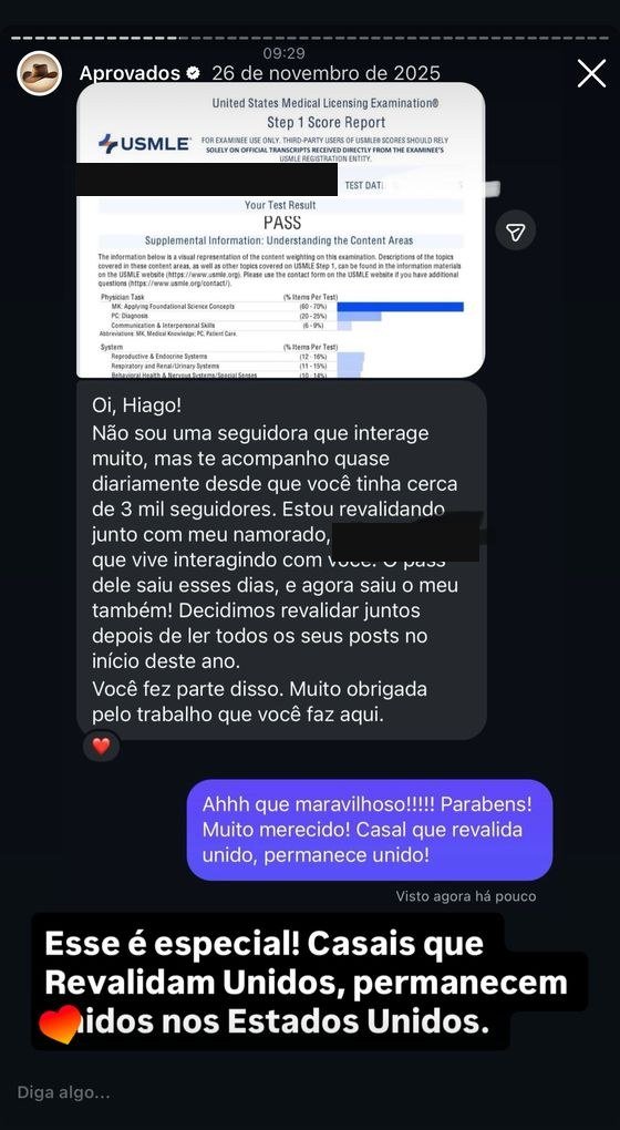 Mensagem de aluno aprovado no USMLE