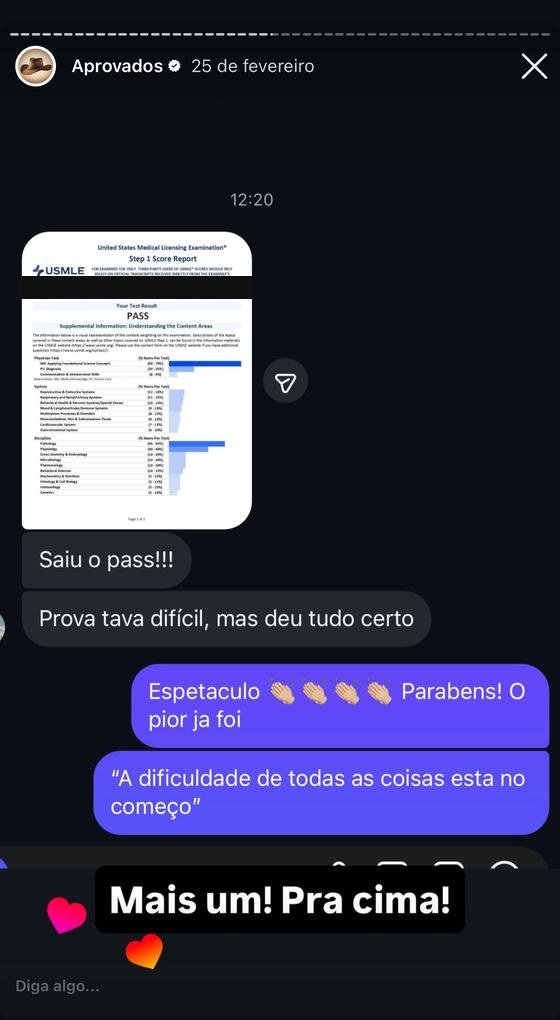 Mensagem de aluno aprovado no USMLE