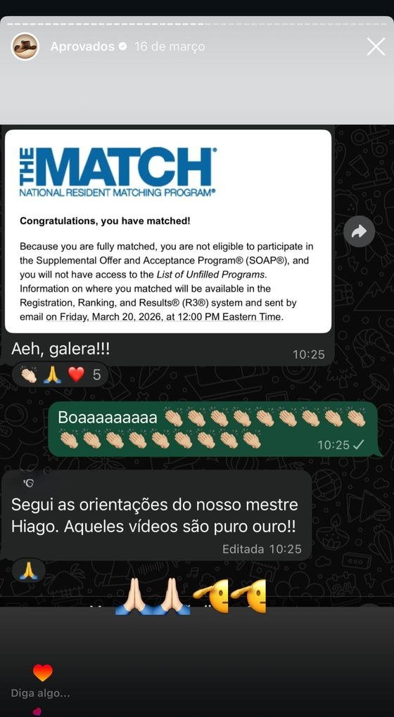 Mensagem de aluno aprovado no USMLE