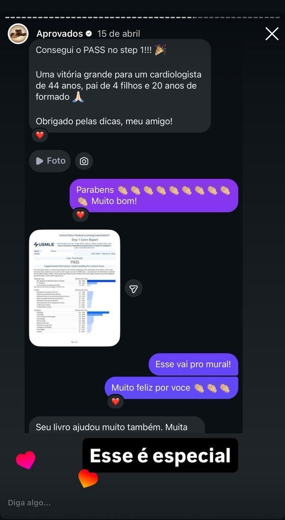 Mensagem de aluno aprovado no USMLE