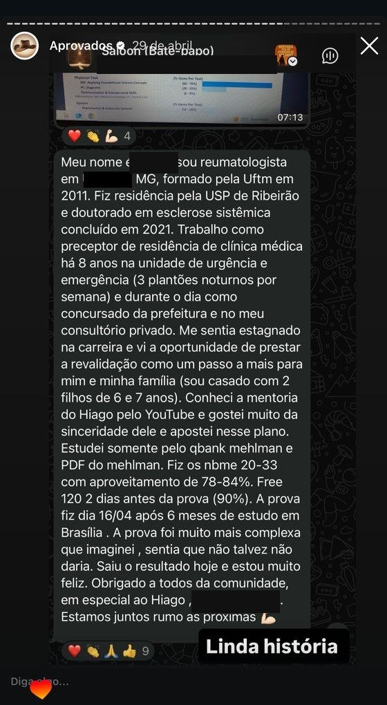 Mensagem de aluno aprovado no USMLE
