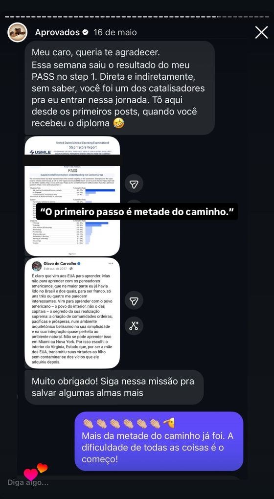 Mensagem de aluno aprovado no USMLE