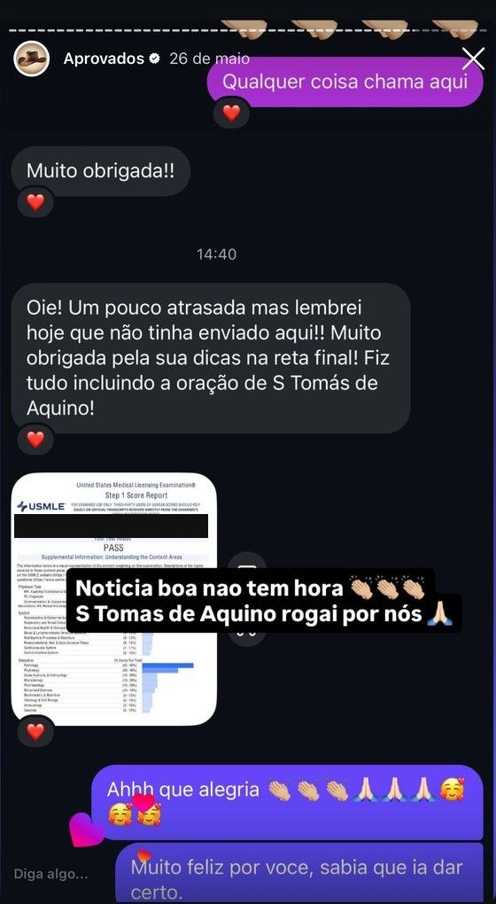Mensagem de aluno aprovado no USMLE