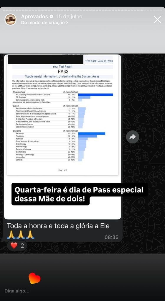 Mensagem de aluno aprovado no USMLE