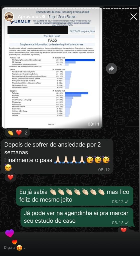 Mensagem de aluno aprovado no USMLE